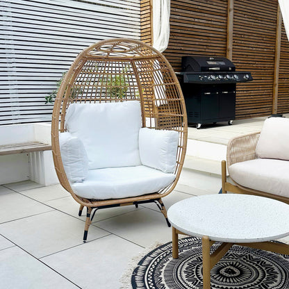 Outsunny Rattan Egg Chair with Cushions and Pillows, Khaki