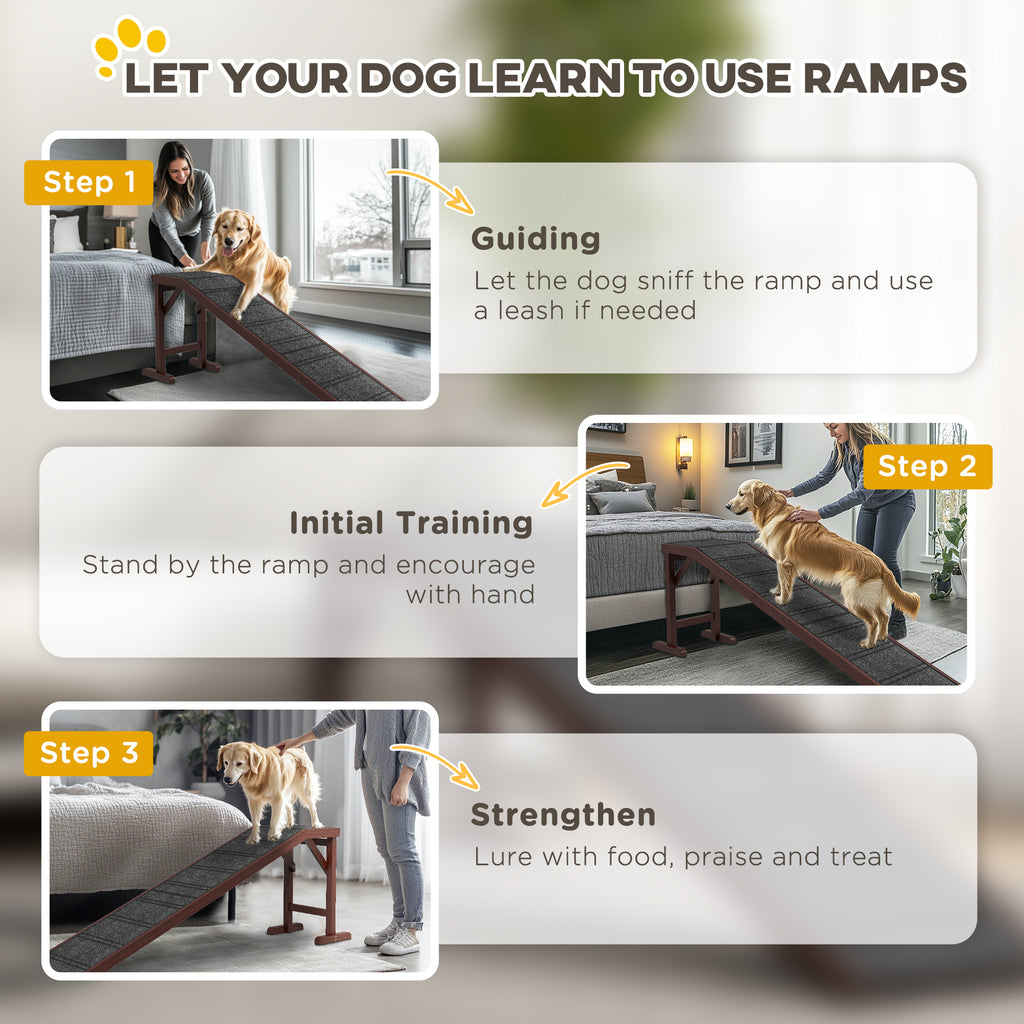 PawHut Pet Ramp for Dogs with Non-Slip Carpet and Top Platform - Brown & Grey
