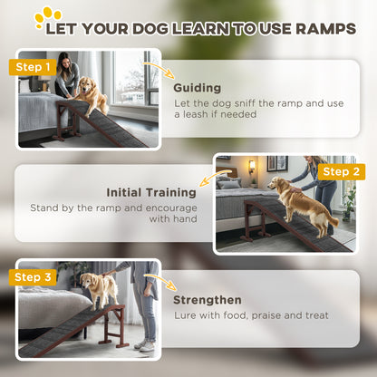 PawHut Pet Ramp for Dogs with Non-Slip Carpet and Top Platform - Brown & Grey