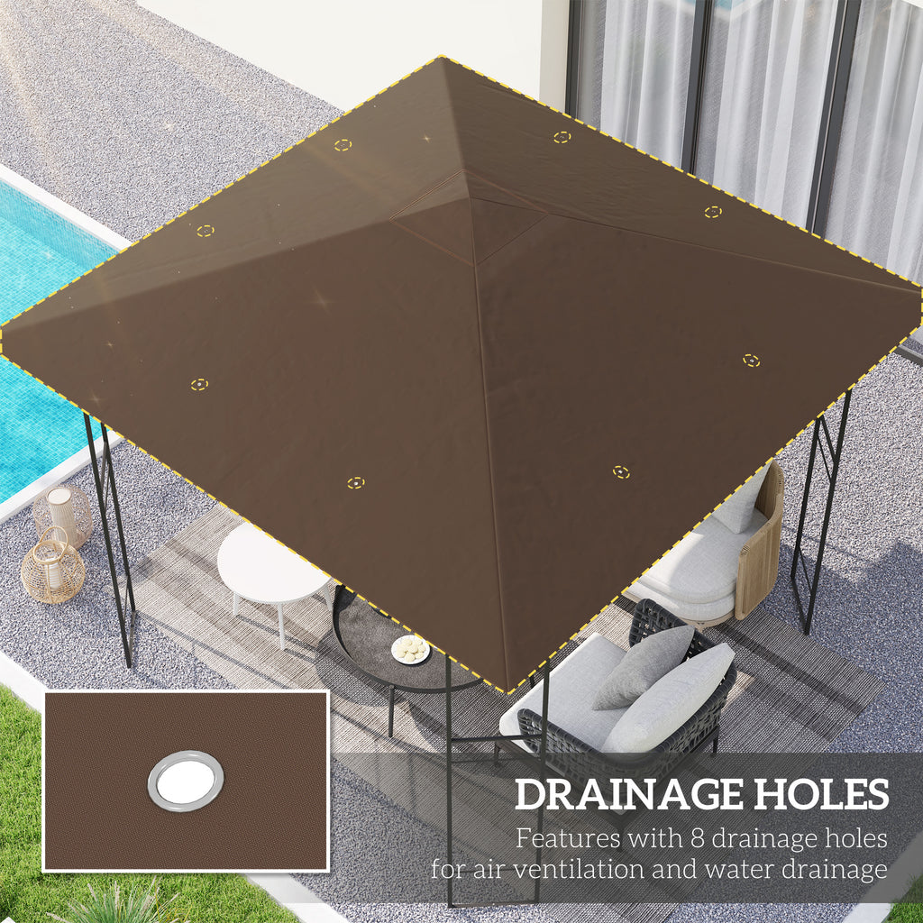 Outsunny 3 x 3(m) Gazebo Canopy Replacement Cover, Garden Gazebo Roof Replacement with Drain Holes, Water-resistant Plastic Coating, 370g/?, UPF30+, TOP COVER ONLY, Brown