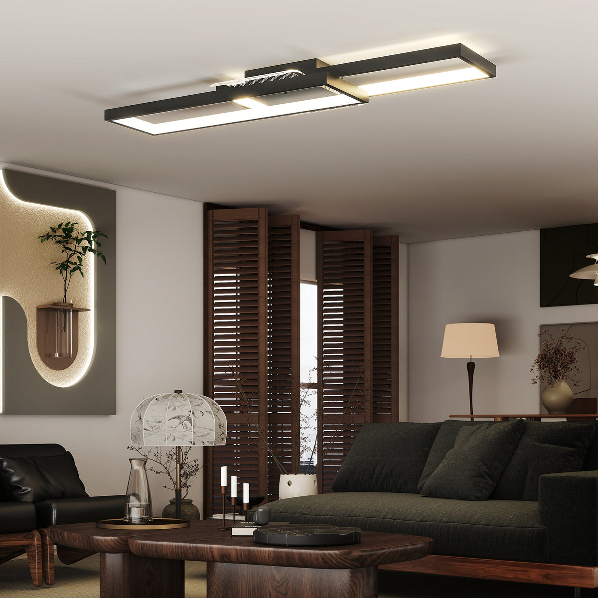 LED Ceiling Light, Modern Dimmable Ceiling Light with Wall Switch & Remote Control, Flush Mount Fixture Lamp with 3000-6000K Colour Temperatures for Living Room, Bedroom, Black