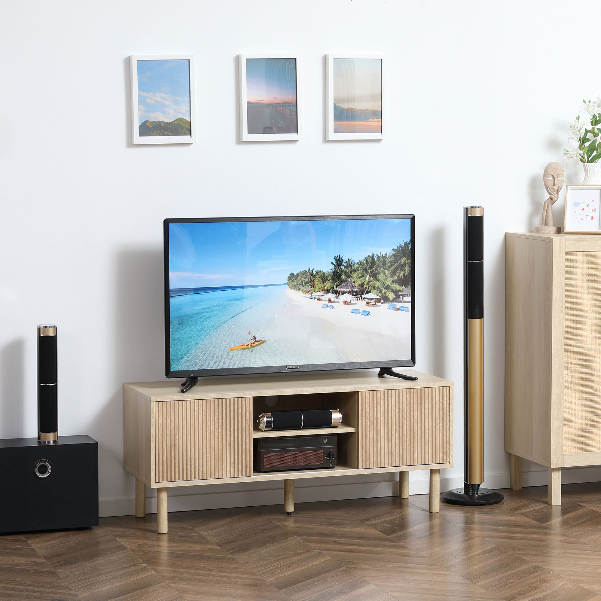 Sliding Door TV Cabinet Stand - Oak Wood-Effect