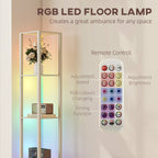 RGB LED Floor Lamp with Shelves, Modern Dimmable Standing Lamp with Remote Control, Adjustable Brightness & Speed for Living Room, Bedroom, Office, Oak