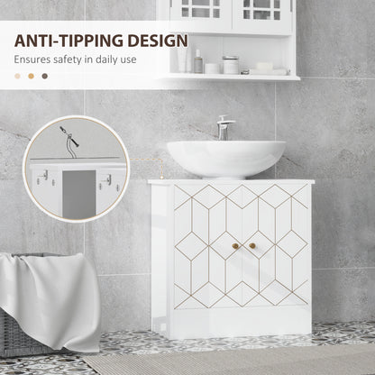 Under Sink Bathroom Cabinet, Under Sink Cabinet with Adjustable Shelf and Open Compartment for Basin with or without Pedestal, 60 x 30 x 60cm, White