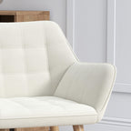 Set of 2 Accent Chair, Arm Chair with Slanted Back, Thick Padding and Rubber Wooden Legs for Living Room, Cream White