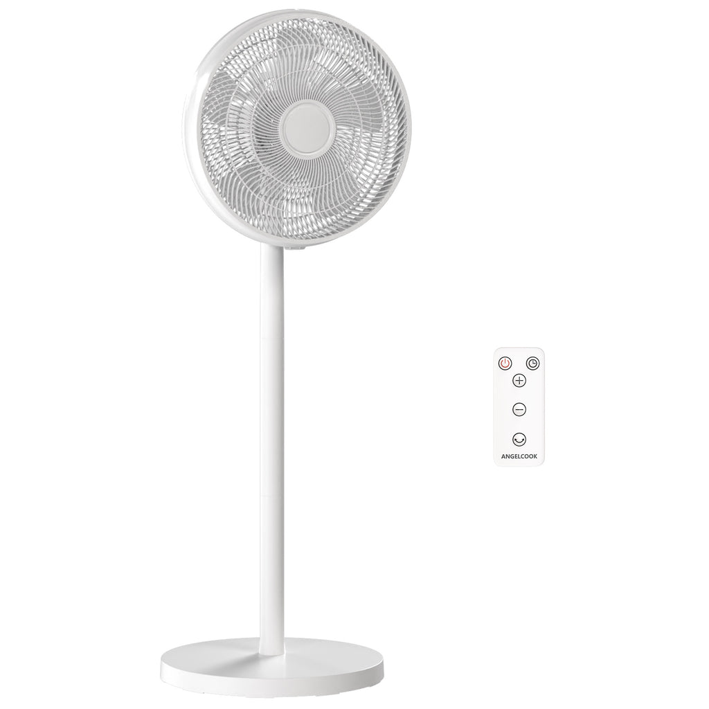 40 cm Standing Fan, Cooling Floor Fan with 80° Oscillating, Adjustable Tilt and Height, 4 Speed, Remote Control, White