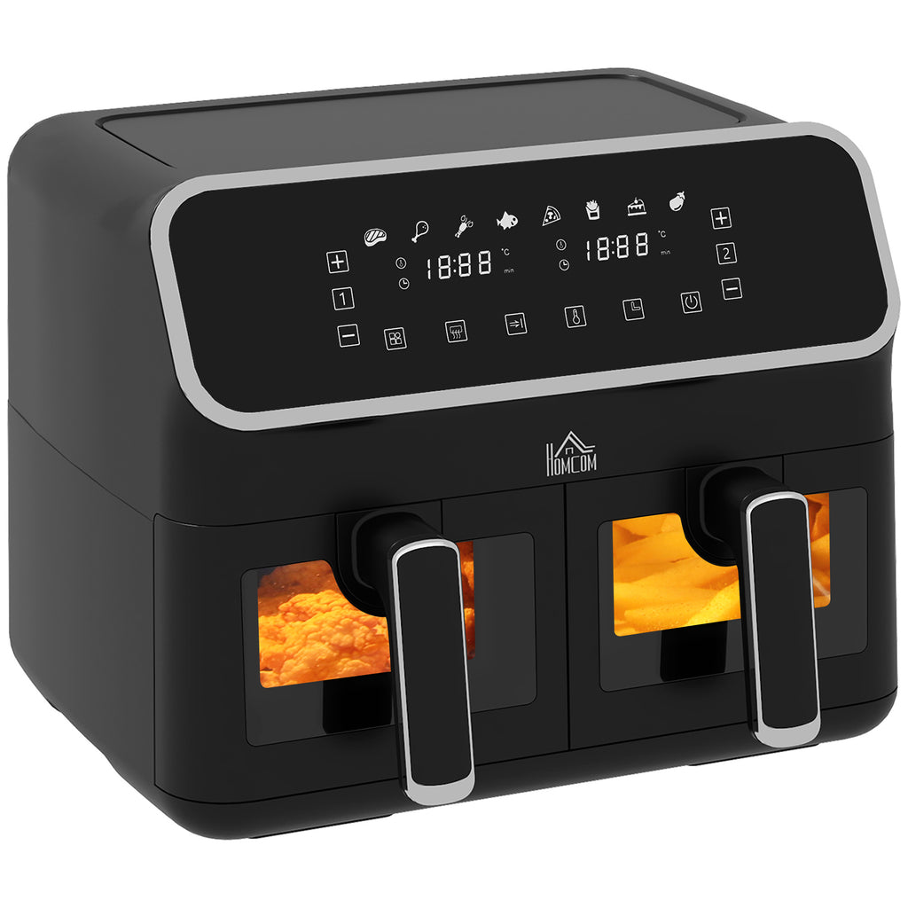 8L Dual Basket Air Fryer, 80-200? Air Fryer Oven with 2 Baskets and Sync Function - Black/Silver