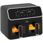 8L Dual Basket Air Fryer, 80-200? Air Fryer Oven with 2 Baskets and Sync Function - Black/Silver