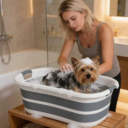 PawHut Dog Bath Tub, Portable Foldable Dog Bathtub with Drainage Hole, for Small Dogs Puppies Grey