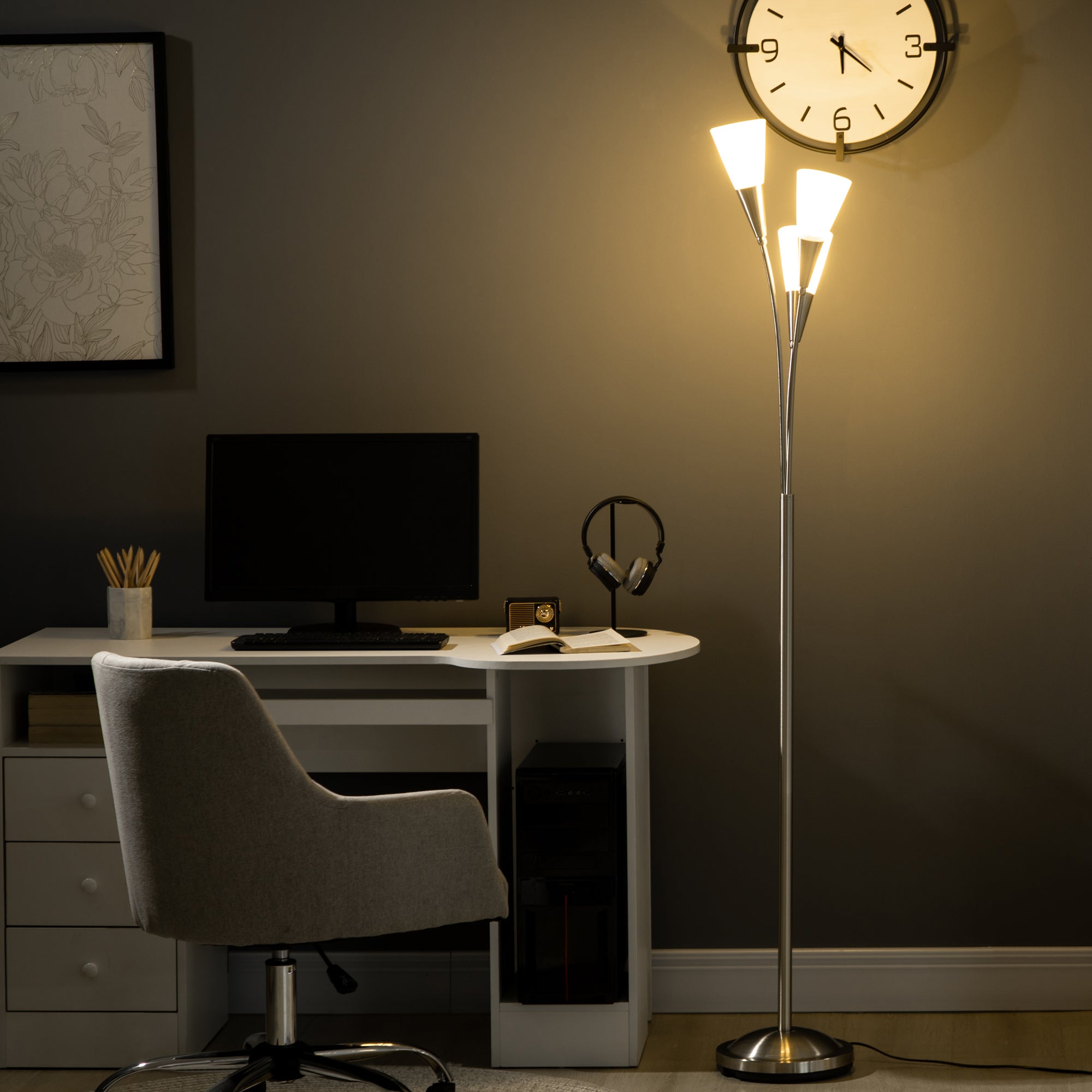 Modern Standing Lamp, 3-Light Upright Floor Lamps for Living Room, Silver Tone