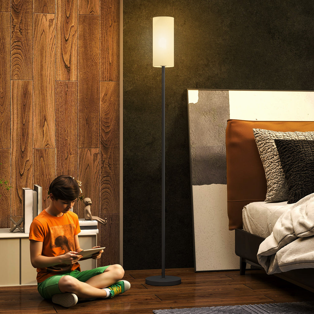 Floor Lamp for Living Room, Modern Standing Lamp with Linen Shade & Foot Switch, Minimalist Tall Pole Lampshade for Bedroom, Office, White