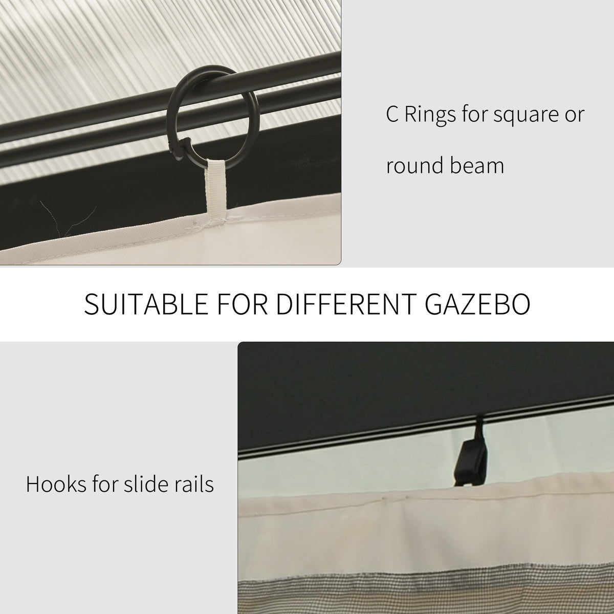 Outsunny 4 Pack Replacement Gazebo Curtains Privacy Panel for Most 3 x 4m Gazebo Canopy Pavillion Outdoor Shelter Sidewalls Accessories Beige