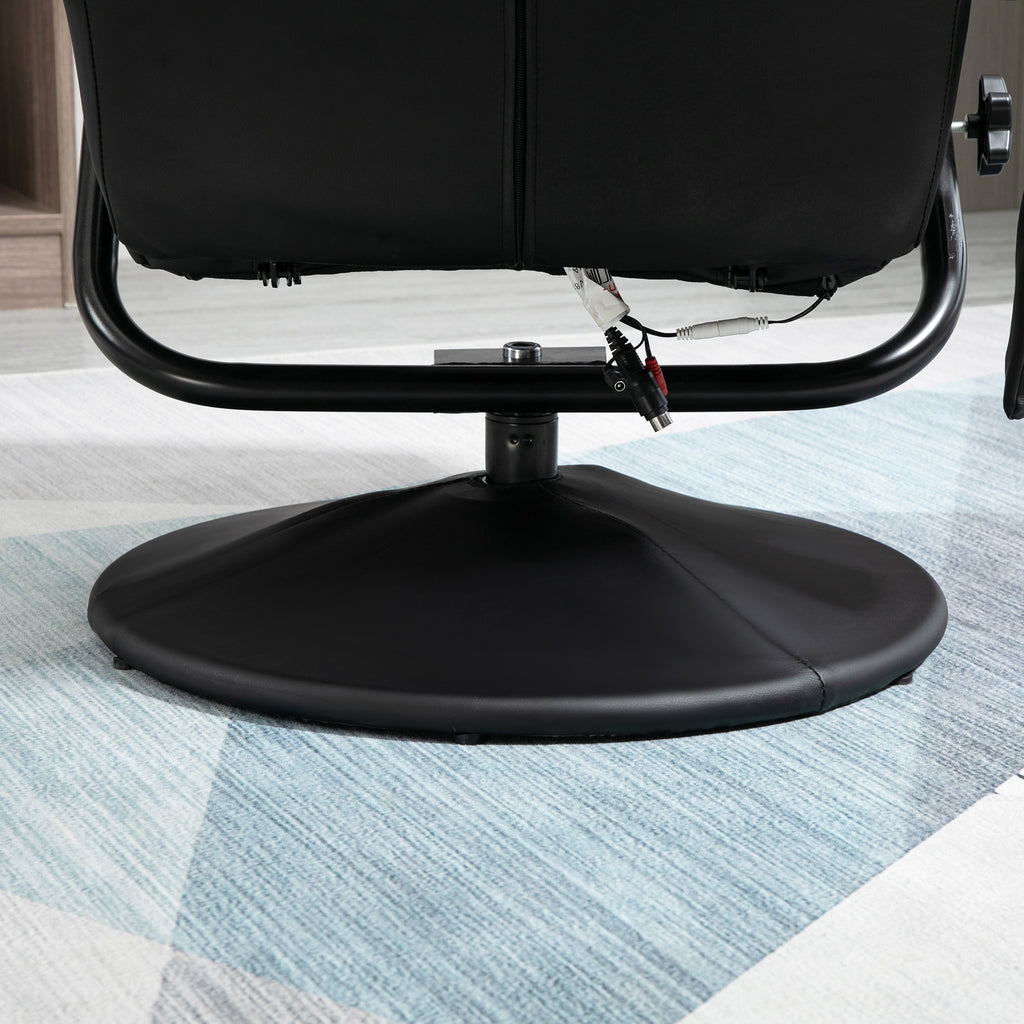 HOMCOM Swivel Recliner Chair and Footstool, Faux Leather Massage Recliner Armchair with Remote Control and Round Wrapped Base, Black