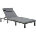 Outsunny Rattan Sun Lounger, 5-Level Adjustable Garden Lounger Recliner with Cushion and Headrest, Outdoor Reclining Sunbed, Steel Frame Garden Chair for Patio, Beach, Terrace, Dark Grey