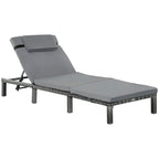 Outsunny Rattan Sun Lounger, 5-Level Adjustable Garden Lounger Recliner with Cushion and Headrest, Outdoor Reclining Sunbed, Steel Frame Garden Chair for Patio, Beach, Terrace, Dark Grey