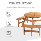 Outsunny Wooden Garden Dining Set, 6 Seater Round Dining Picnic Table with Matching Bench, Garden Furniture Set with Parasol Hole for Outdoor Patio Party and Family Gatherings, Brownish Red