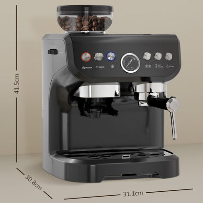 15 Bar Coffee Machine with Adjustable Grind, Steamer and Accessories, Good Housekeeping Institute Approved, Black