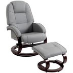 HOMCOM Swivel Recliner Chair with Footstool, PU Leather Recliner Armchair with Adjustable Back and Wood Frame, Grey