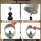 Set of Two Three-Colour Lamps, with USB Ports - Black/Beige