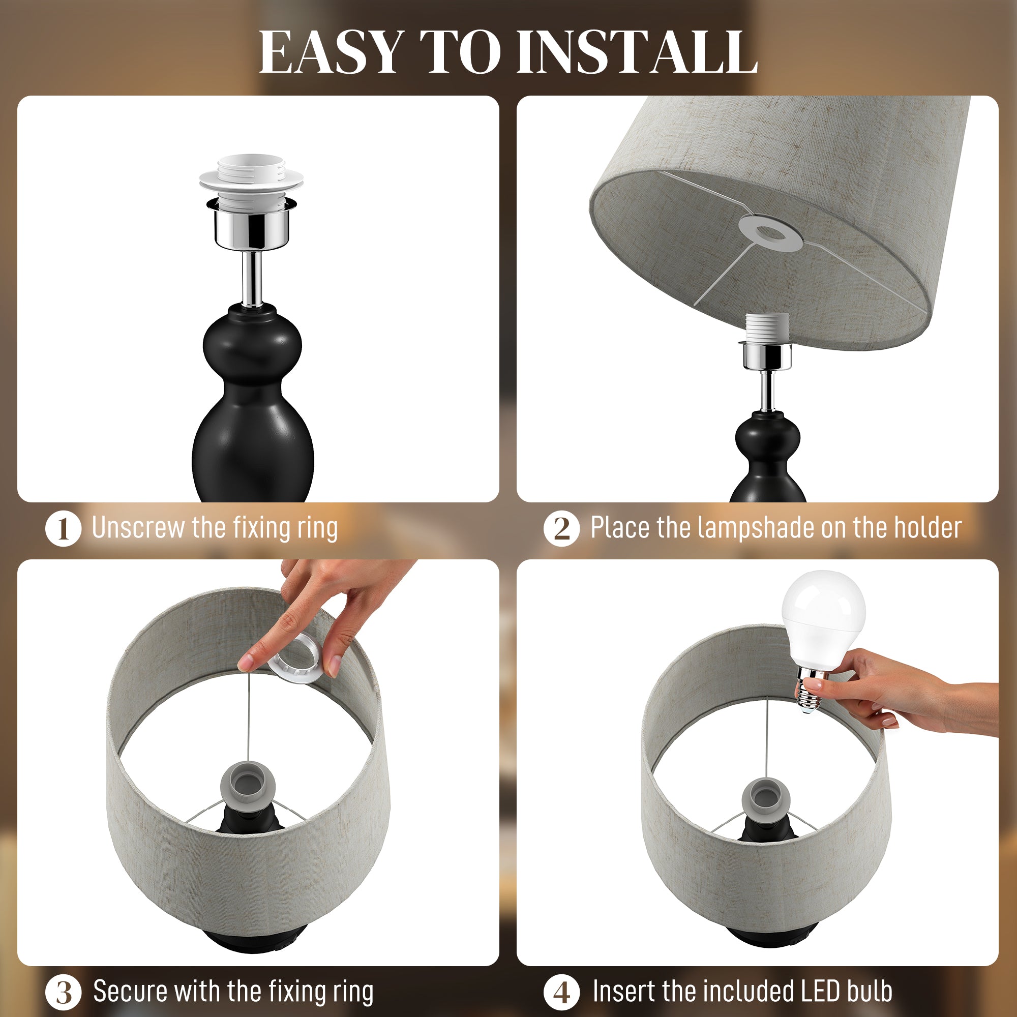 Set of Two Three-Colour Lamps, with USB Ports - Black/Beige