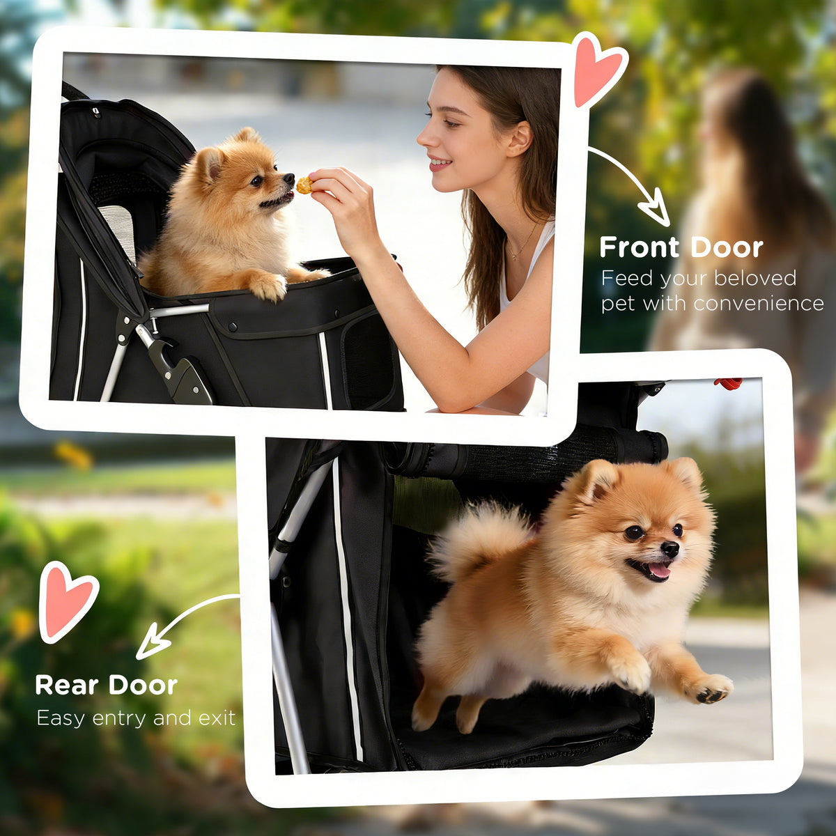 PawHut Dog Pram, Pet Stroller with Reflective Strips, Foldable Cat Stroller with 360° Swivel Wheels, Black