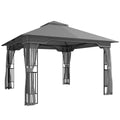 Outsunny 3.3 x 3.3 m Outdoor Garden Gazebo with Post Shelves, UPF50+ Patio Permanent Pavilion with Hook, Dark Grey