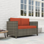 Outsunny Rattan Sofa, 2 Seater Garden Furniture with Soft Padded Cushion and Armrests, Wicker Garden Loveseat for Patio, Grey