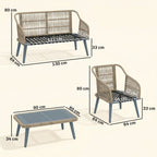 Outsunny 4 Piece Rattan Garden Furniture Set with Loveseat, Armchairs, Wood Table, Wicker Patio Conversation Set, Grey