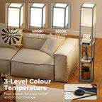 Floor Lamp with Shelves, 3 Layer Column Modern Standing Lamp for Living Room, Bedroom, Office, Grey