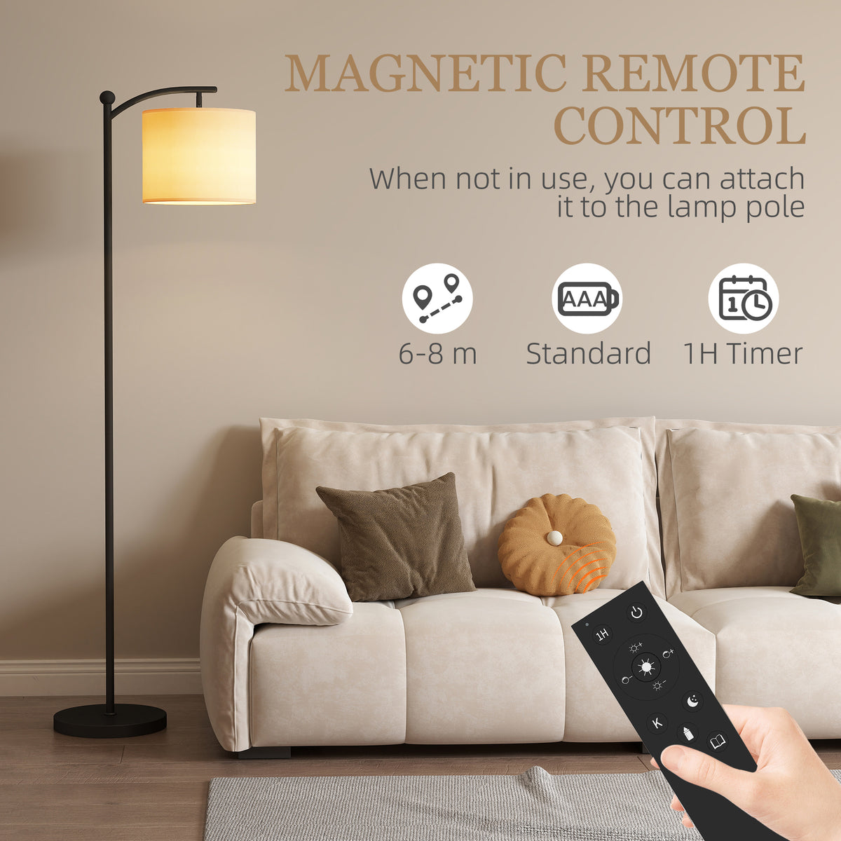 LED Floor Lamp with Remote Control - Black