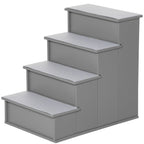 PawHut 4 Step Dog Steps for Bed, Wooden Dog Steps for Sofa, Pet Stairs for Bed Couch with Non-Slip Carpet for Cats and Puppies, 40 x 59 x 54.2 cm, Grey