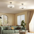 Crystal Ceiling Light Fixture Set of 2, Semi Flush Mount Modern Chandelier for Living Room, Bedroom and Hallway, 3-Lights with E14 Base, Silver Tone