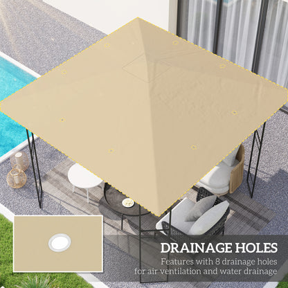 Outsunny 3 x 3(m) Gazebo Canopy Replacement Cover, Garden Gazebo Roof Replacement with Drain Holes, Water Resistant PVC Coating, 370g/?, UPF30+, TOP COVER ONLY, Beige