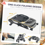 PawHut Foldable Pet Stroller for Large Dogs with 4 Big Wheels, Shock-Absorbing Frame, Safety Leashes, Brakes, Dark Grey