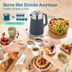 Electric Stainless Steel Kettle and Toaster Set, 3000W 1.7L UK Strix Thermostat Fast Boil Kettle w/ Limescale Filter, Cool Touch Body, 4 Slice Toaster with 7 Browning Levels, Crumb Tray, Grey