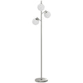 3-Light Tree Floor Lamps for Living Room, Modern Standing Lamp for Bedroom with Globe Lampshade, 3000K/4000K/6000K Colour Temperatures, Steel Base, Silver Tone