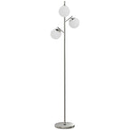 3-Light Tree Floor Lamps for Living Room, Modern Standing Lamp for Bedroom with Globe Lampshade, 3000K/4000K/6000K Colour Temperatures, Steel Base, Silver Tone