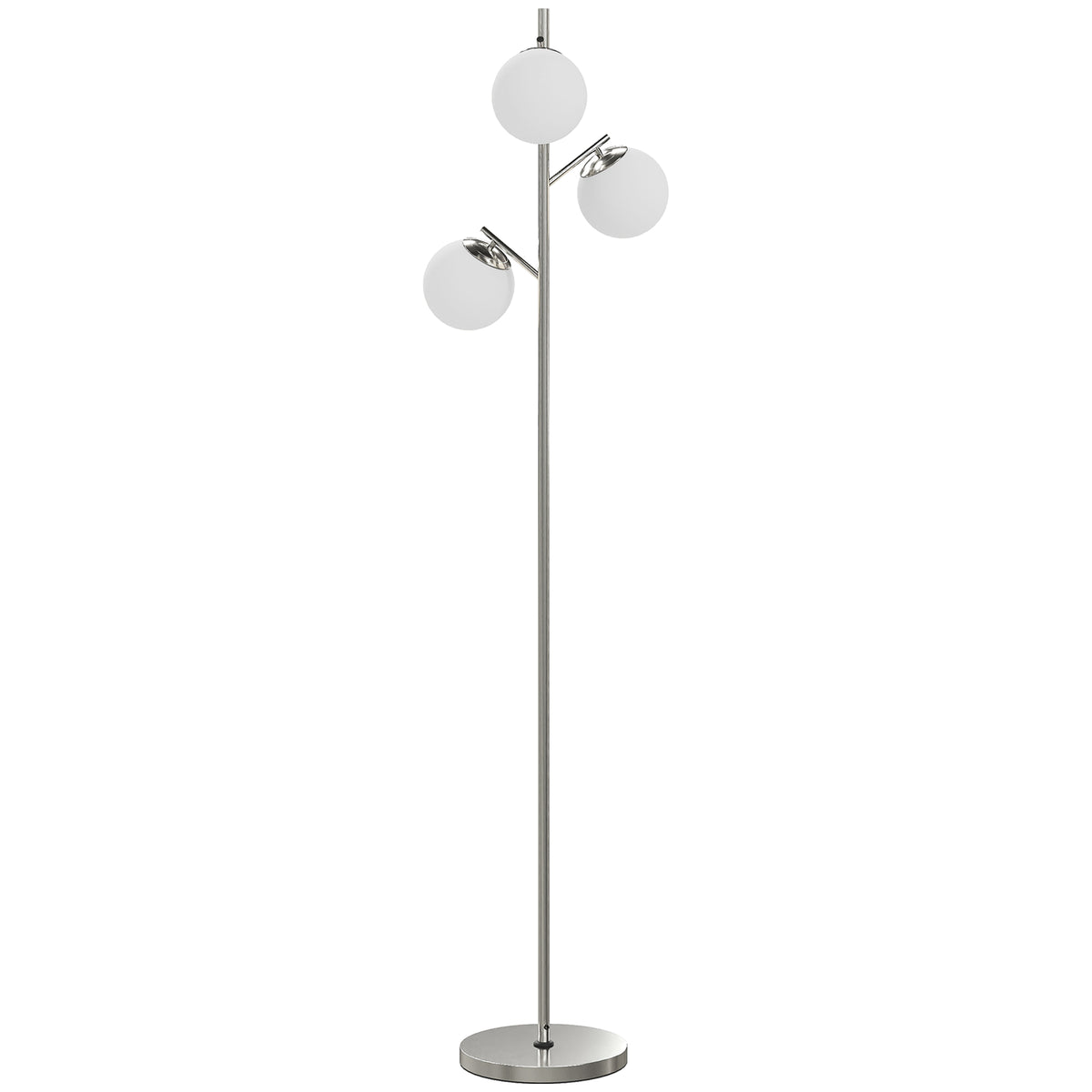 3-Light Tree Floor Lamps for Living Room, Modern Standing Lamp for Bedroom with Globe Lampshade, 3000K/4000K/6000K Colour Temperatures, Steel Base, Silver Tone