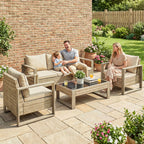 Outsunny Rattan Garden Set, 4 Piece Rattan Garden Furniture Set with 3-Seater Sofa, Armchairs, Table, Aluminium Frame Patio Furniture, Khaki