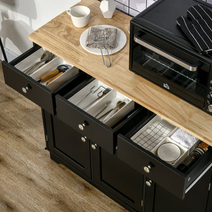 Sideboard with Rubberwood Top and Adjustable Shelves for Dining Room, Kitchen - Black