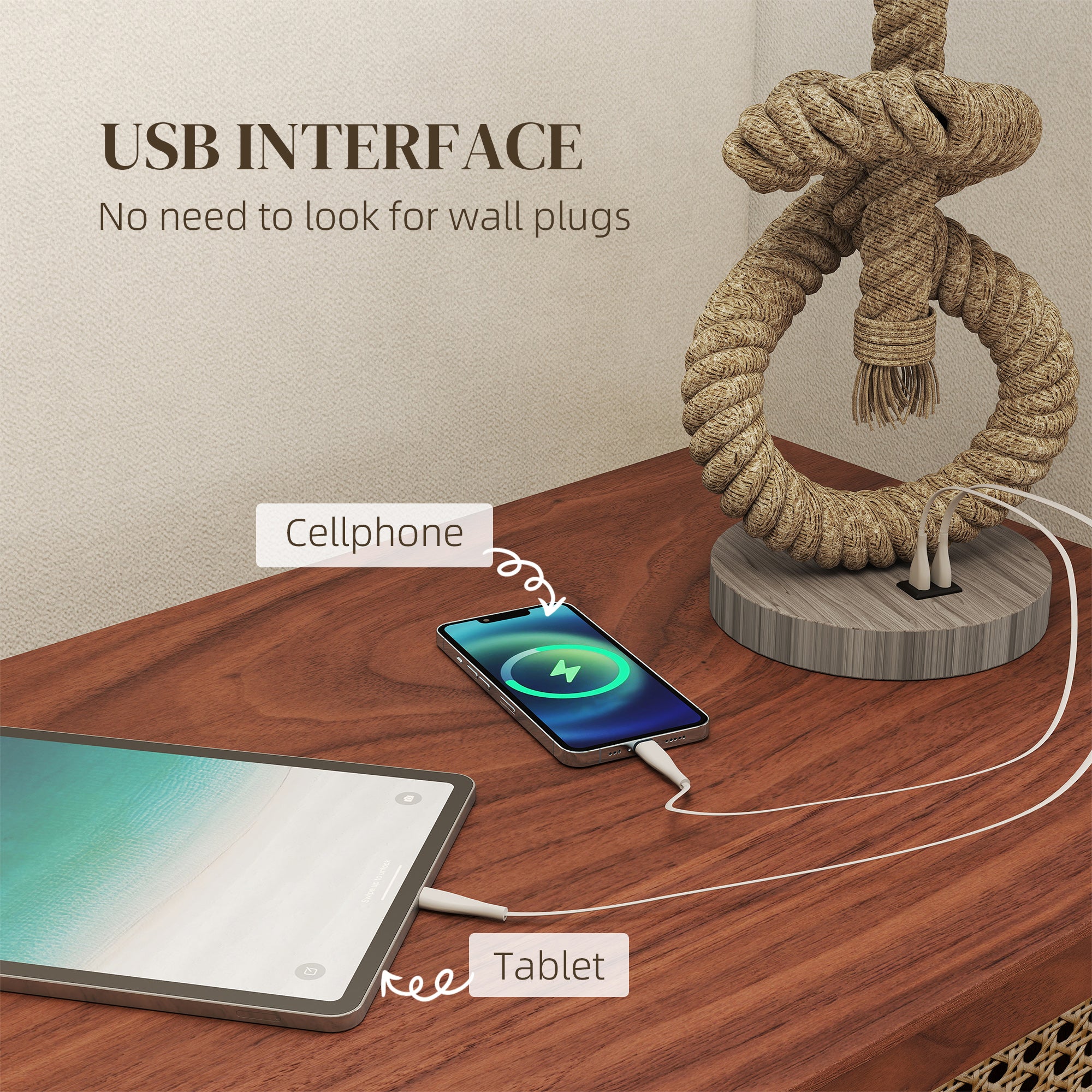 Nautical LED Table Lamp with USB Charging Port, Bedside Desk Lamp for Bedroom, Living Room, Home Office