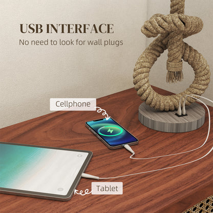 Nautical LED Table Lamp with USB Charging Port, Bedside Desk Lamp for Bedroom, Living Room, Home Office