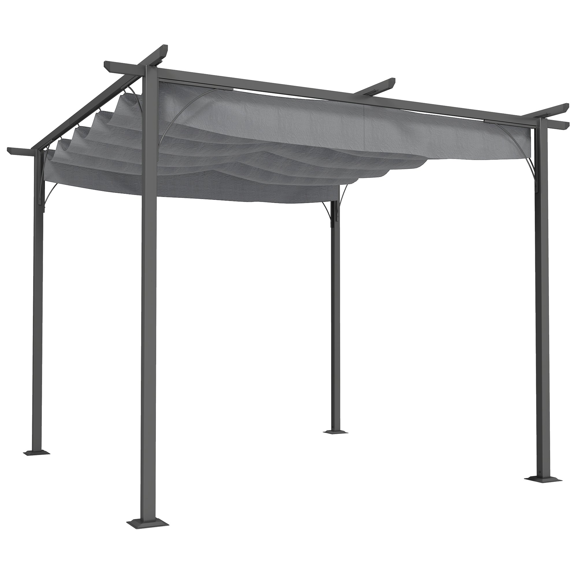 Outsunny 3 x 3(m) Metal Retractable Pergola, Garden Gazebo Metal Pergola Canopy Outdoor Sun Shade Shelter for Party BBQ, Grey