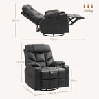 HOMCOM Manual Reclining Chair, Recliner Armchair with Swivel, Faux Leather, Footrest, Cup Holders, 86x93x102cm, Black