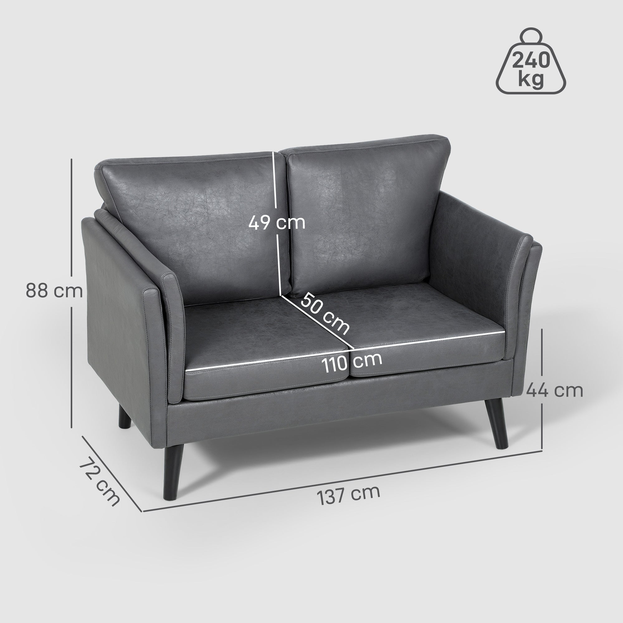 HOMCOM Two-Seater Leathaire Sofa - Grey