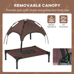 PawHut Outdoor Dog Bed with Removable Canopy, Portable Raised Dog Bed for Camping, Garden & Beach, Water-Resistant UV-Protection Mesh Pet Cot Sun Lounger, for Small Pets, 61 x 46 x 62 cm, Brown