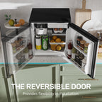 46 Litre Table Top Mini Fridge, Small Fridge with Ice Box, Reversible Door, Adjustable Temperature and Legs for Bedrooms, Home Office, Silver Tone