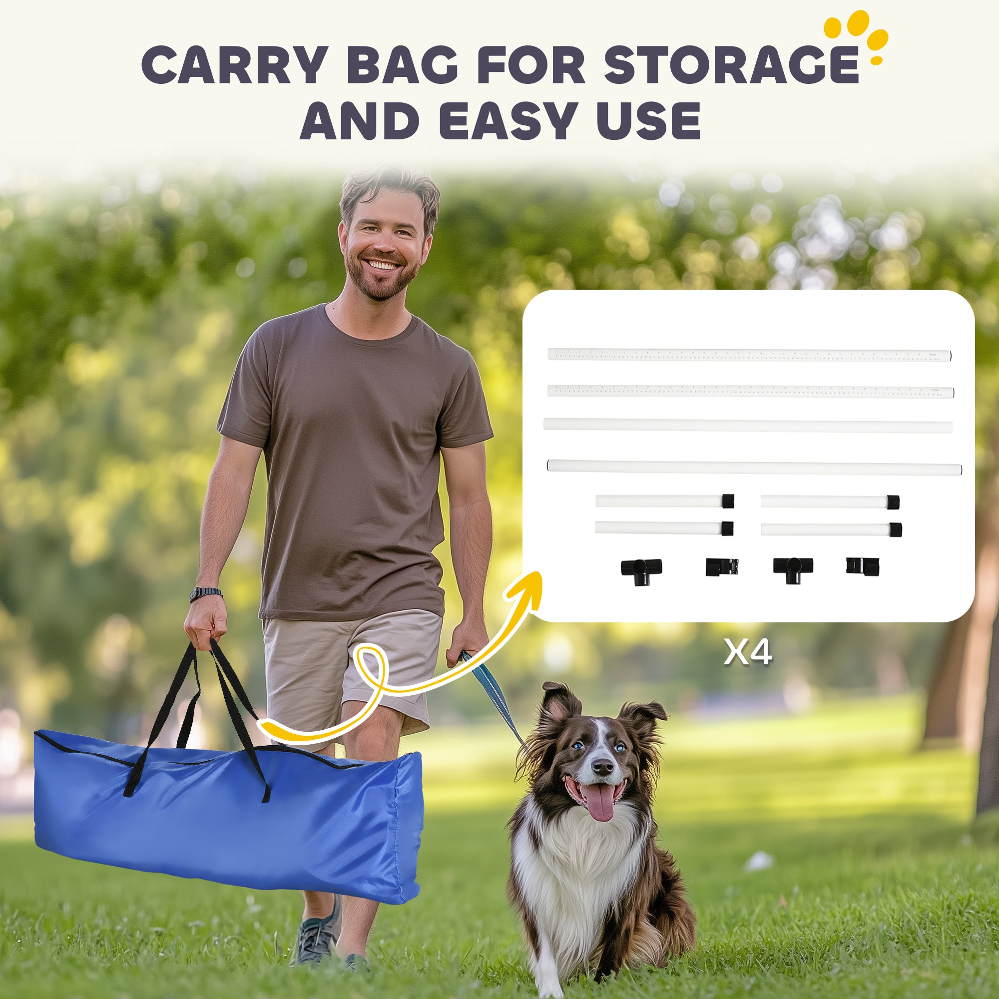 PawHut 4 Pieces Dog Agility Training Equipment, Adjustable Height Jumps Hurdle with Carrying Bag for Outdoor, White