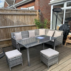 Outsunny 6-Seater Rattan Dining Set Sofa Table Footstool Outdoor w/ Cushion Garden Furniture