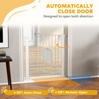 PawHut 75-82cm Pet Safety Gate, Pressure Fit Stair, with Cat Flap, Double Locking, White